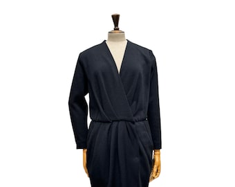 Yves Saint Laurent zwarte wollen wikkeljurk uit de jaren 70, maat 40 M