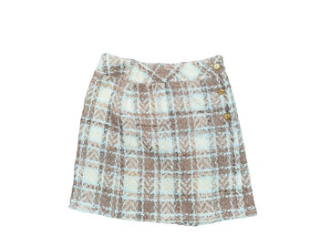 Chanel Brown Pastel Blue Tweed Skirt Size FR 42