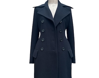 Dries Van Noten Vintage Navy Double Breasted Wool Coat Size 40 / M