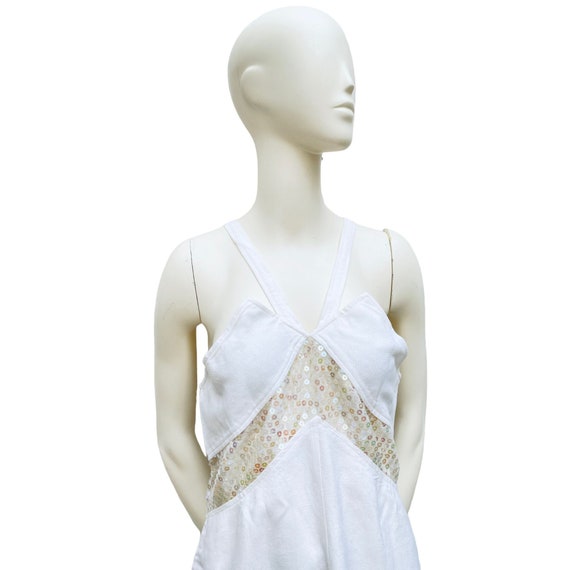 Courreges Vintage 1970s White Cotton Dress Sequin… - image 2