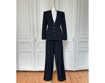 Traje de pantalón de lana negra Jil Sander de los años 80, talla IT 40 EU 36