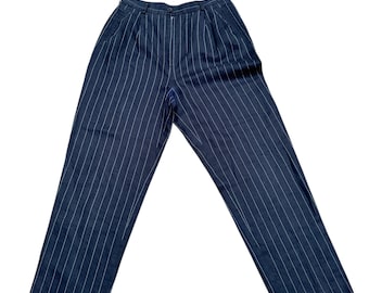 Yves Saint Laurent Vintage Marineblauwe Gestreepte Linnen Broek Maat 40 US 10 28