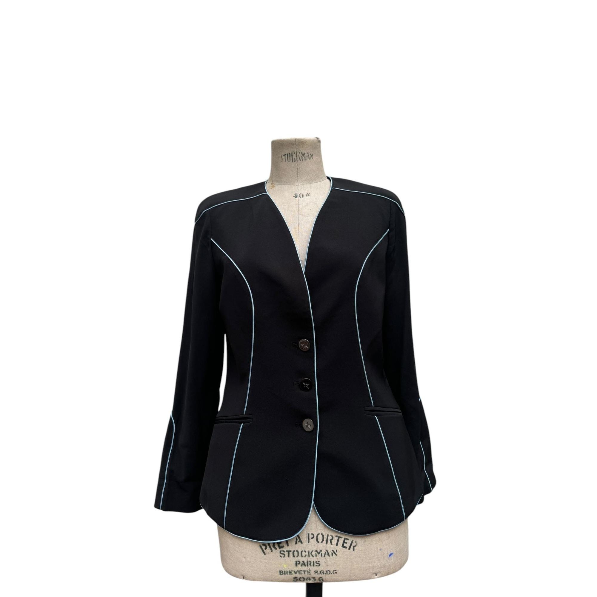 Veste Habillée Vintage Thierry Mugler Noir Et Turquoise Taille M - Occasion Très Bon état, Made In France