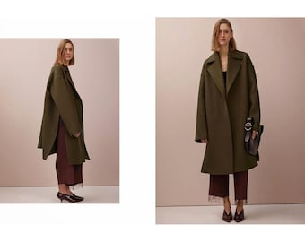 Celine by Phoebe Philo Navy Shearling Leather Crombie Coat Size 38