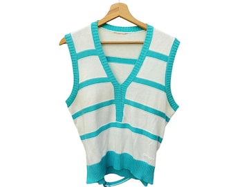 Courreges  Vintage Blue White Knitted Vest Sweater Size M