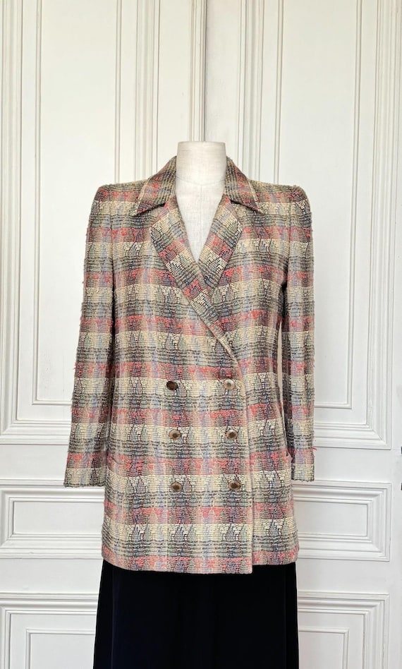 Chanel, Chanel by Karl Lagerfeld Spring 1998 Beige Tweed wool Blazer Jacket Size 40 M