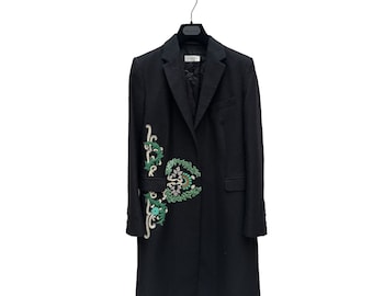 Dries Van Noten SS 2010 Black Wool Cotton Jewelry Coat Size 36 fits XS to S