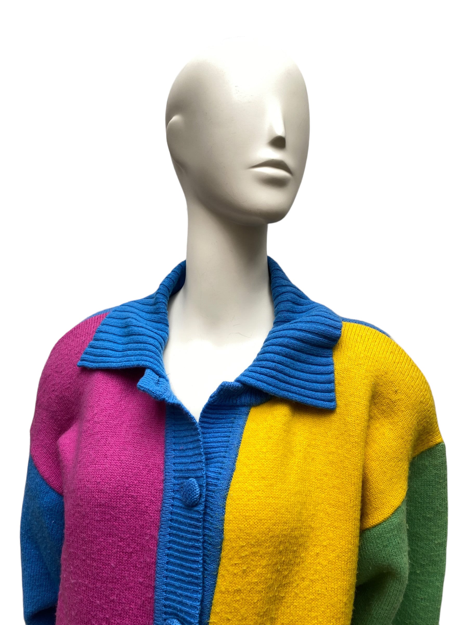 Courreges Vintage 70s Colorblock Heavy Cardigan Padded Size