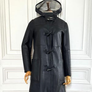 Jil Sander by Raf Simons 2012 Black Lambskin Fur Duffle Coat Size 34 fits XS to S