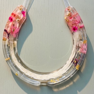 Resin Horseshoe Keepsake or Memorial Personalised with horse hair and dried flowers.