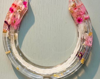Resin Horseshoe Keepsake or Memorial Personalised with horse hair and dried flowers.