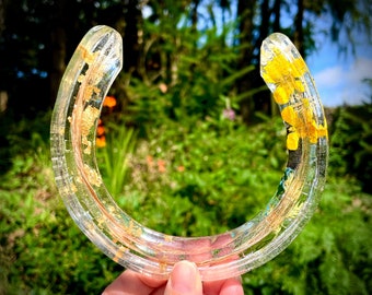 Resin Horseshoe Keepsake or Memorial Personalised with horse hair and dried flowers,