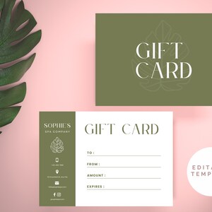 Gift Card Template, Gift Voucher Template, Voucher Template for Small Businesses, Khaki Sage Green,Spa Gift Card, Editable Template,Download image 4