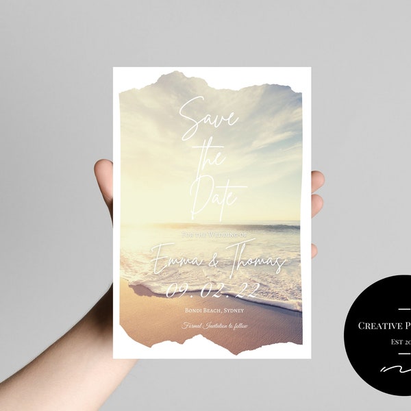Beach Wedding Save the Date Card,Tropical Save the Date,Destination Wedding, Digital Save the Date, Editable, Download Instantly, Sea & Sand