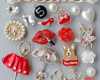 19 pcs Shoe charms for Crocs Bling Rose Lipstick  Ladies set 63264