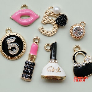 7 Pcs Jewellery Charms for bangles  Alloy Medallion "5" Purse Lipstick Bracelets Pendants  62033