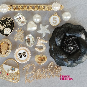 17 pcs Clog Shoe charms for Croc Bling Crown Huge Flower set 63109