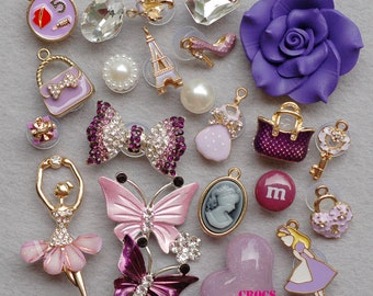 22 pcs Shoe charms for Croc Bling Lilac Butterfly Bow Purse set 63223