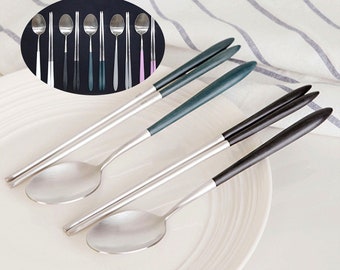 Handcrafted Korean Spoon & Chopstick Set, Stainless Steel Flatware
