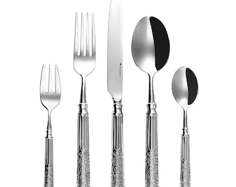 Handgefertigtes 5-teiliges Besteckset mit Blumenmuster aus 18/10 Edelstahl