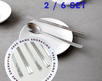 Korean Spoon & Chopstick Set. Personalized 18/10 Stainless Steel Utensils