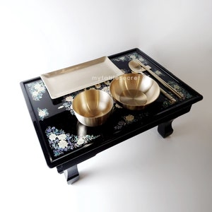 mytablesecret Mother-of-Pearl inlay premium fordable leg cofffee, tea tray table. True work of art, masterfully crafted by a Korean artisan