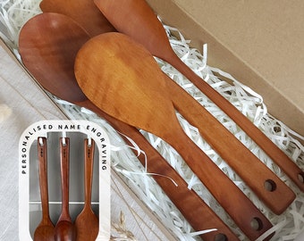 mytablesecret 5P Korean Premium Quality Handmade Cooking Tool Set. Durable & Heat Resistant Wooden Utensil Kitchenware.