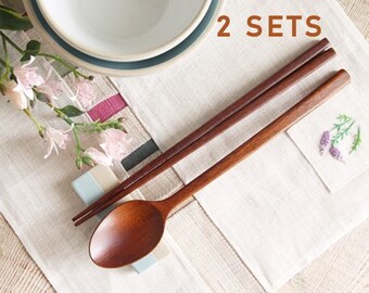mytablesecret 2 Set Korean Natural Ottchil lacqured Wooden Spoon & Chopstick. Utensil flatware with *FREE Custom Engraving on spoons.