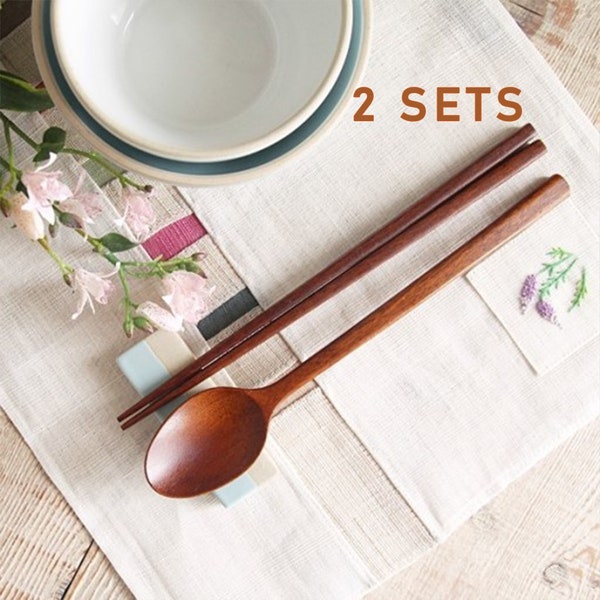 mytablesecret 2 Set Korean Natural Ottchil lacqured Wooden Spoon & Chopstick. Utensil flatware with *FREE Custom Engraving on spoons.