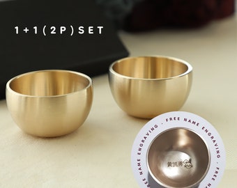 mytablesecret 1+1(2P) Round Cup Set with FREE Custom Name Engraving. Korean Premium Tableware Bangjja Yugi Soju/Sake/Tea Cup Set.