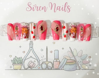 Strawberry Milk Cat Nails