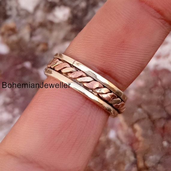 Handmade Bohemian Boho Silver Plated Copper Brass Tri Color Spinner Band Ring Handmade Bohemian Boho Silver Plated Copper Brass Tri Color Spinner Band Ring