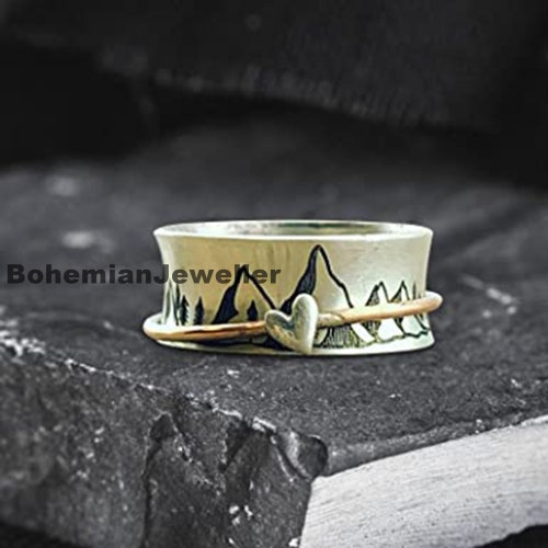 Personalized Spinner Ring · Inspiration shops Ring · Mountain Jewelry · Mountains Ring · Custom Handwriting Ring · Mixed · Ring · Graduation Gift