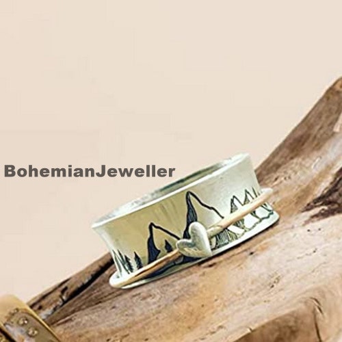 Personalized Spinner Ring · Inspiration shops Ring · Mountain Jewelry · Mountains Ring · Custom Handwriting Ring · Mixed · Ring · Graduation Gift