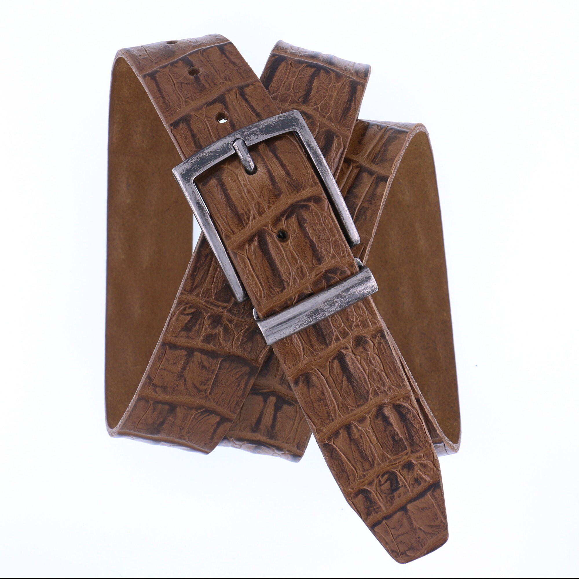 Croco Embossed Leather Belt: Honey Tan Italian Vegtan 