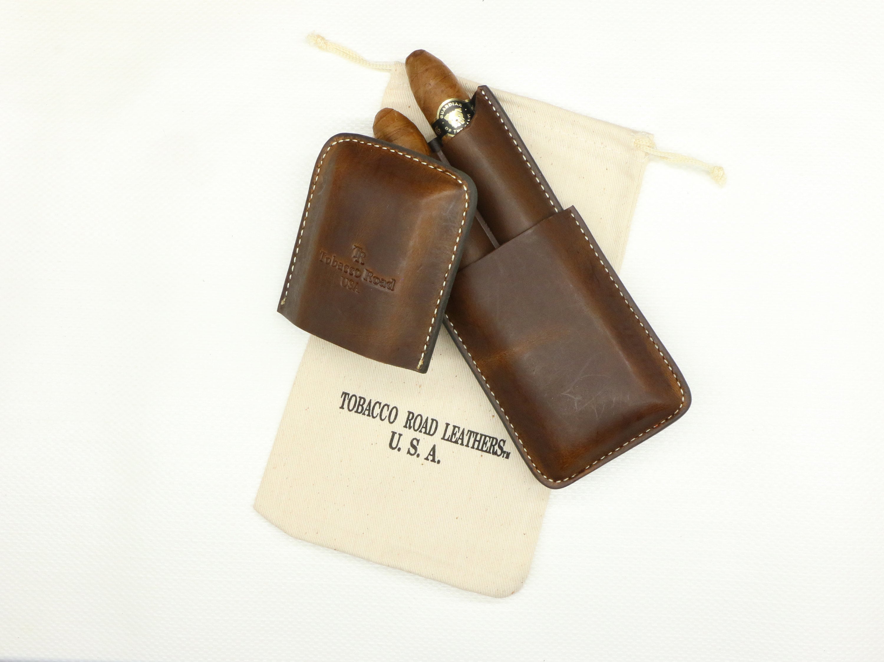 Handcrafted Tobacco Brown Leather Two-cigar Travel Case - Etsy