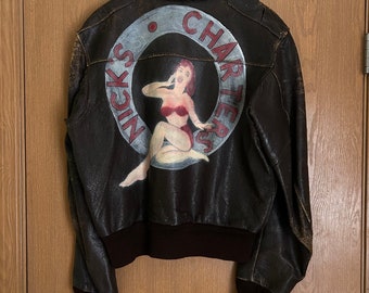 1940s/50s Pin up girl painted leather jacket Los Angeles Sportogs