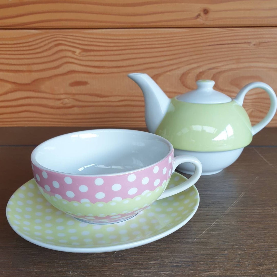 Tea for One / One Person Tea Mint En Roze Met Witte Stipjes Etsy