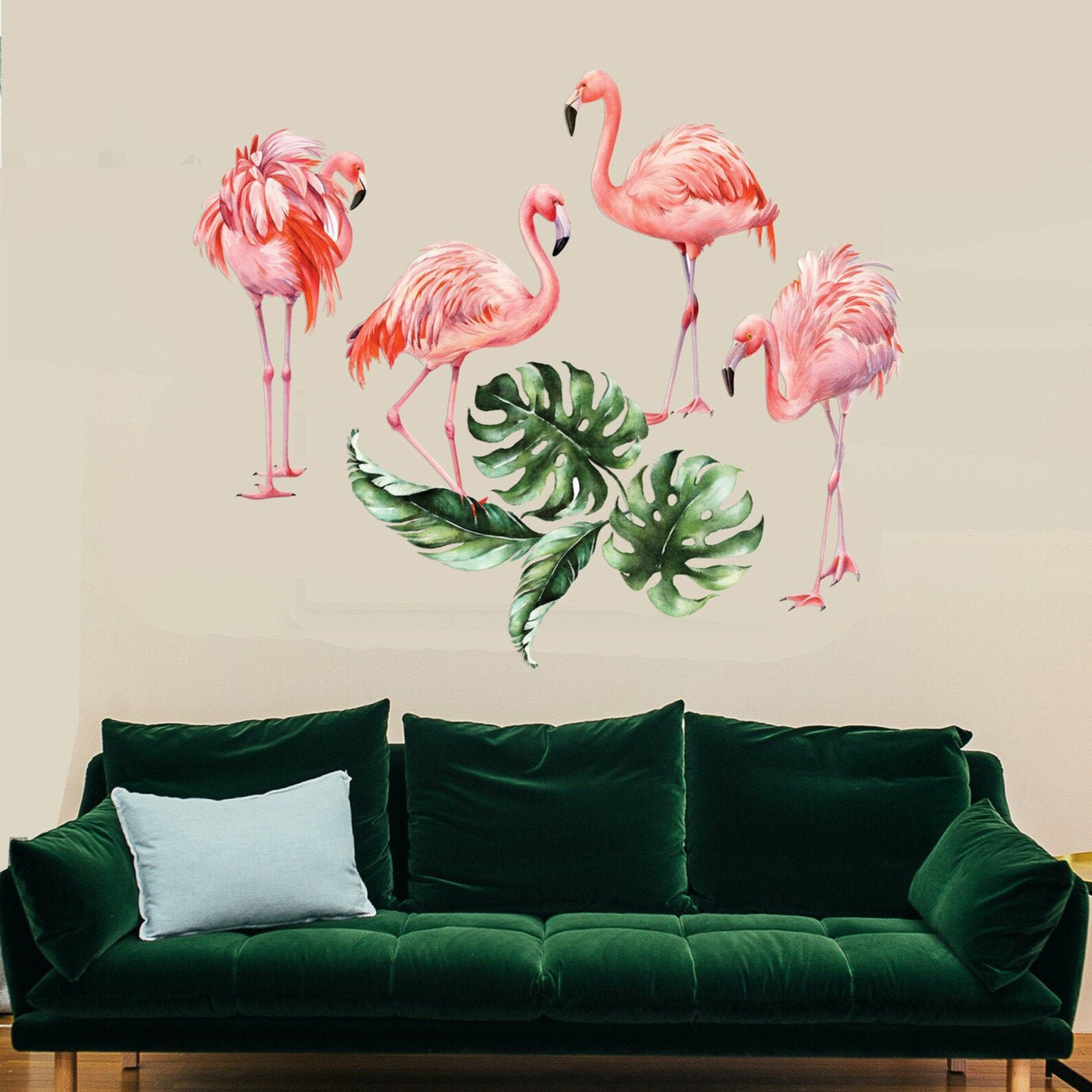 Flamingo Decals for Nursery set of 4 Flamingos Plants Etsy