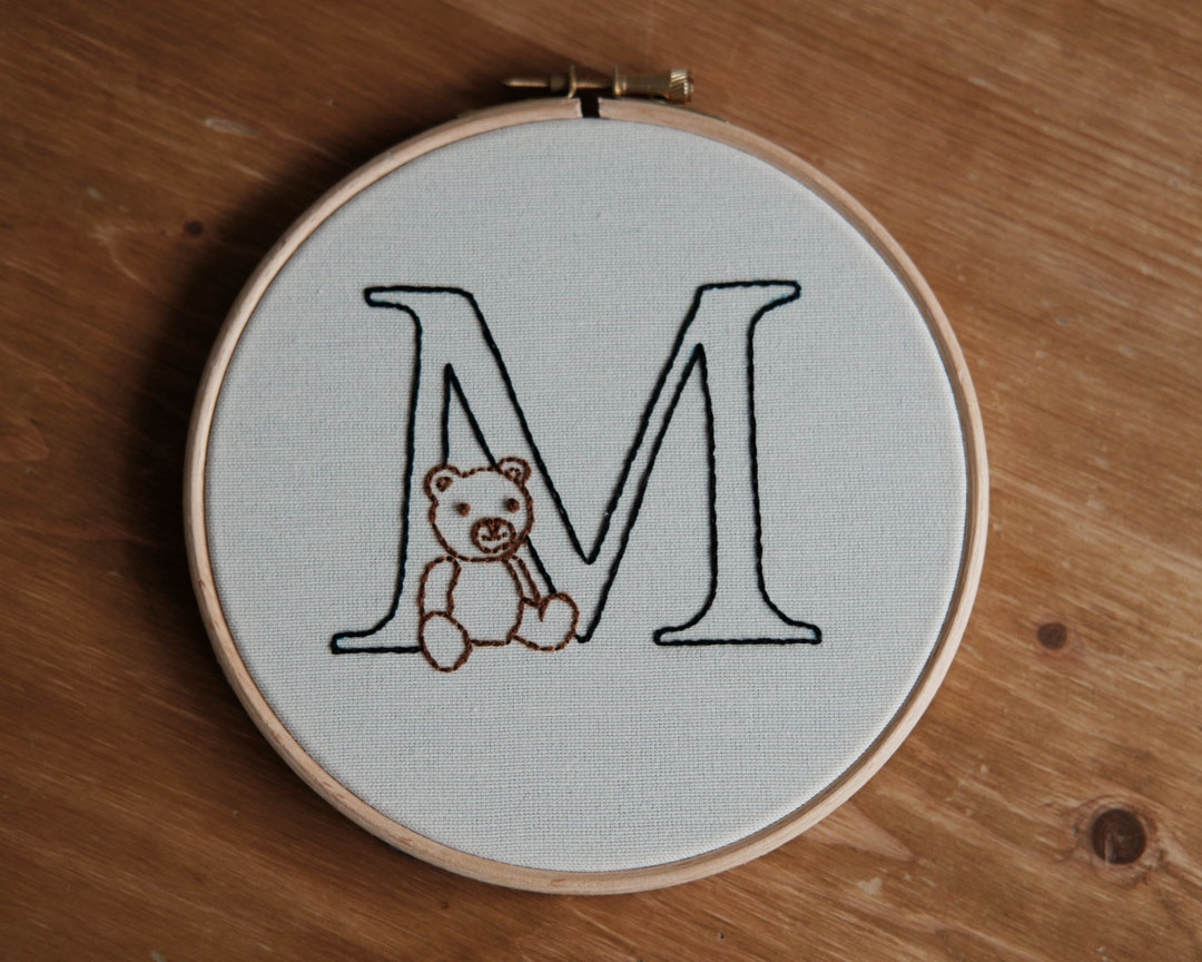 Embroidery Letter M Monogram With Teddy Bear Etsy
