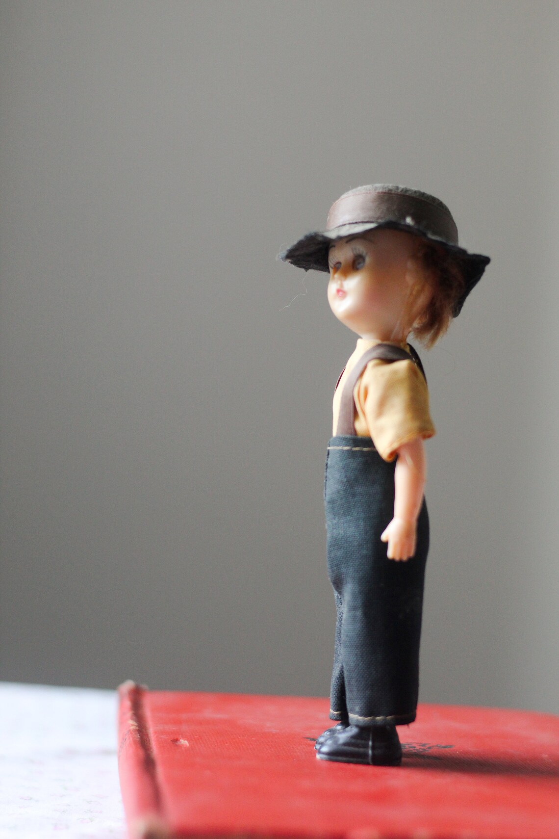 Vintage Miniature Boy Doll in Overalls Hard Plastic Etsy