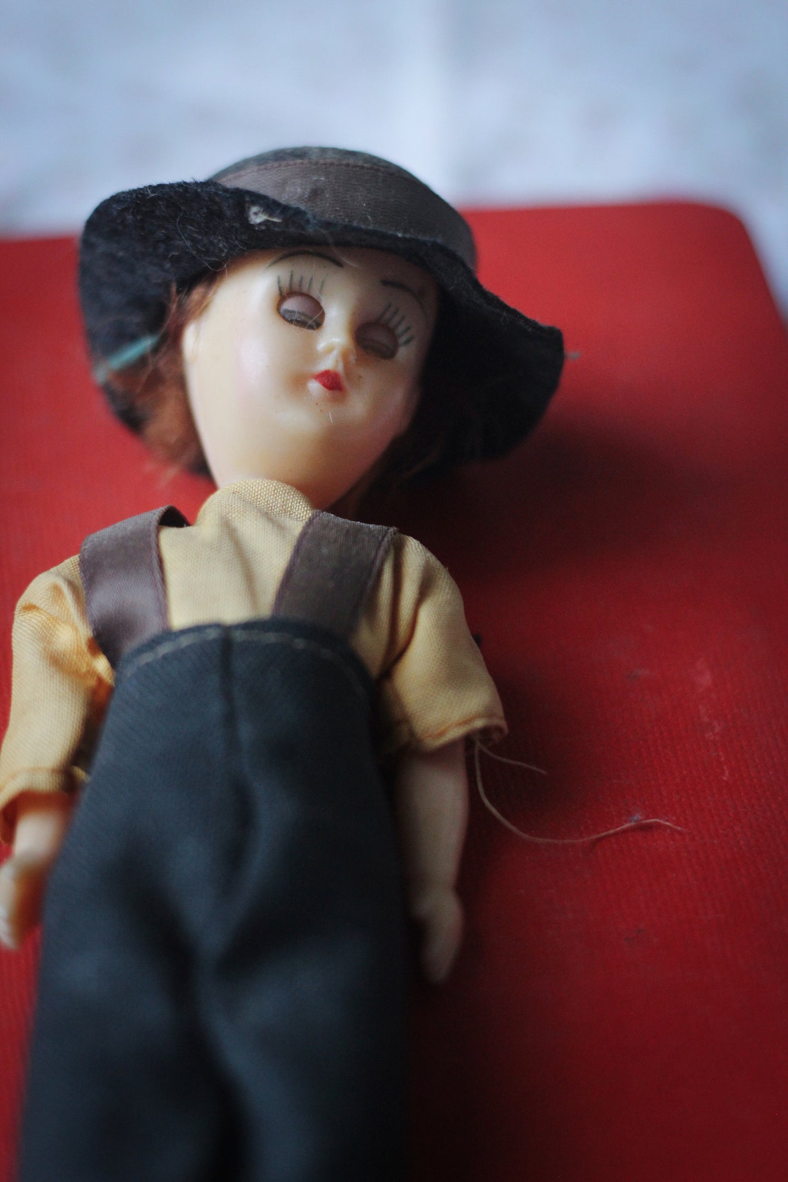 Vintage Miniature Boy Doll in Overalls Hard Plastic Etsy