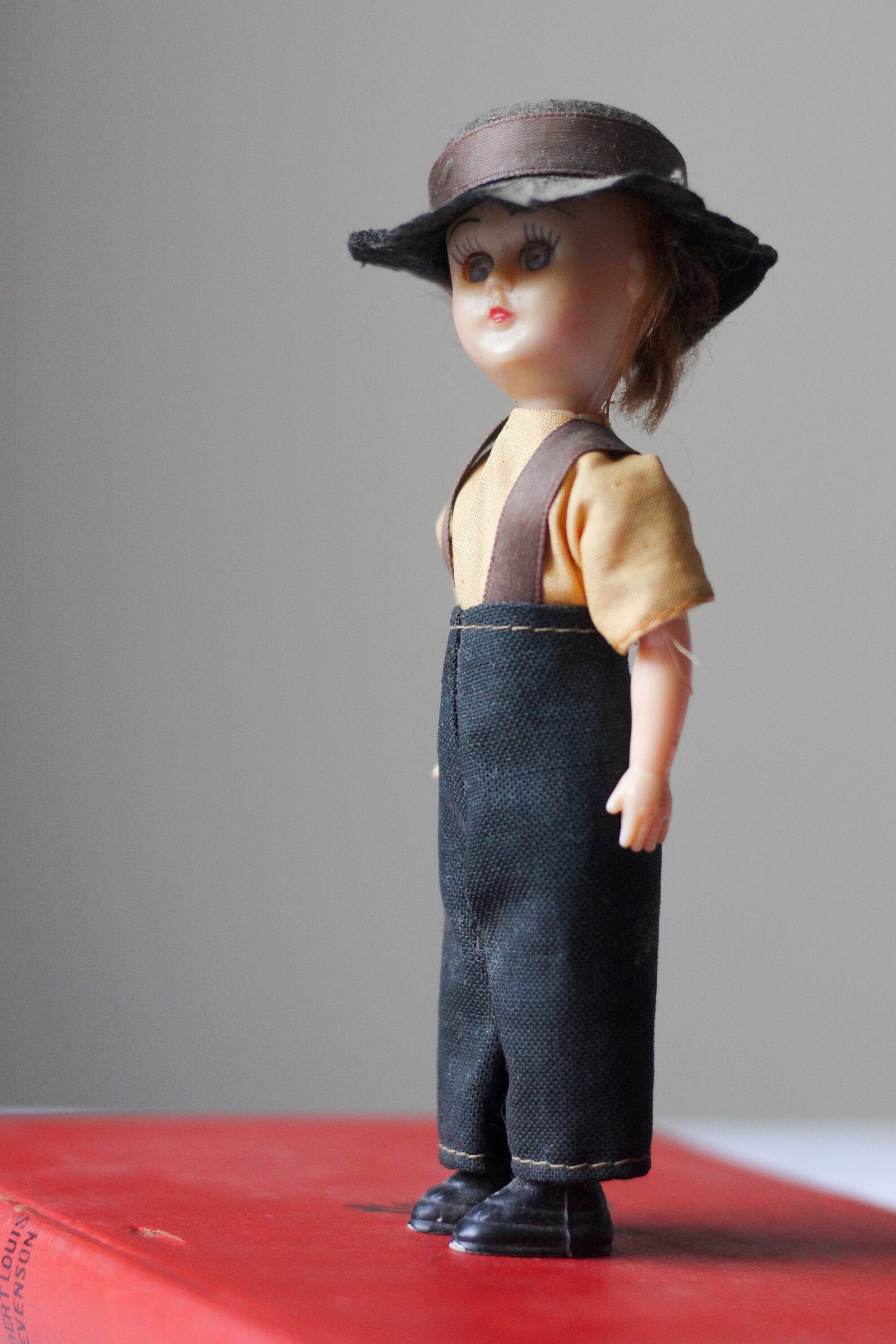 Vintage Miniature Boy Doll in Overalls Hard Plastic Etsy
