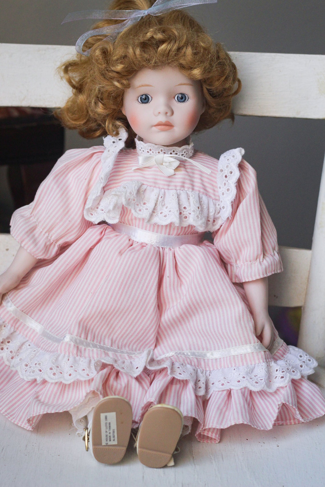 Vintage 1989 House of Lloyd Porcelain Doll in Pink Gingham Etsy