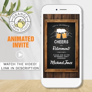 Cheers to Retirement Party Invitation, Animated Beers Retirement Invite, Retired Invite Letter Pub, Vintage Rustic Video Evite, Personalized