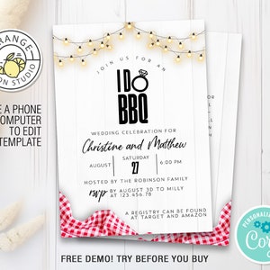 I Do BBQ Rustic Invitation, Couples Shower Invite, Engagement Party White Background, INSTANT Download, Editable Template, Printable