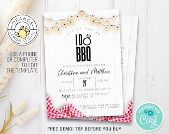 I Do BBQ Rustic Invitation, Couples Shower Invite, Engagement Party White Background, INSTANT Download, Editable Template, Printable