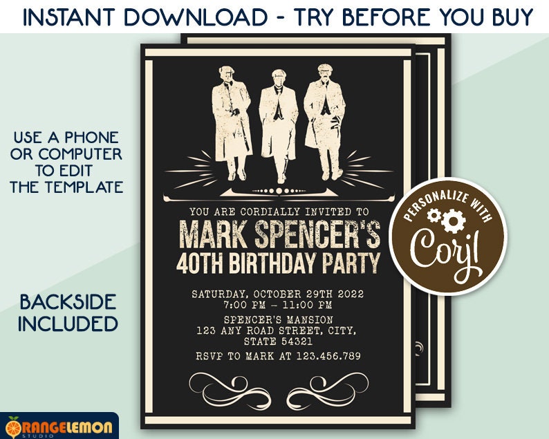 Peaky Blinders Invitation, Printable Invite for Men's Birthday Party ...