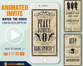 Peaky Blinders Invitation, Animated Video Invite for Men's Birthday Party, All Text Can Be Modified, Vintage Paper Background, Partyblinders