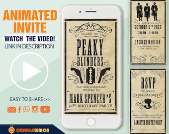 1920s Gangster Animated Invitation, Video Invite for Men's Birthday Party, All Text Editable, Vintage Mens Birthday Video Invite, Evit